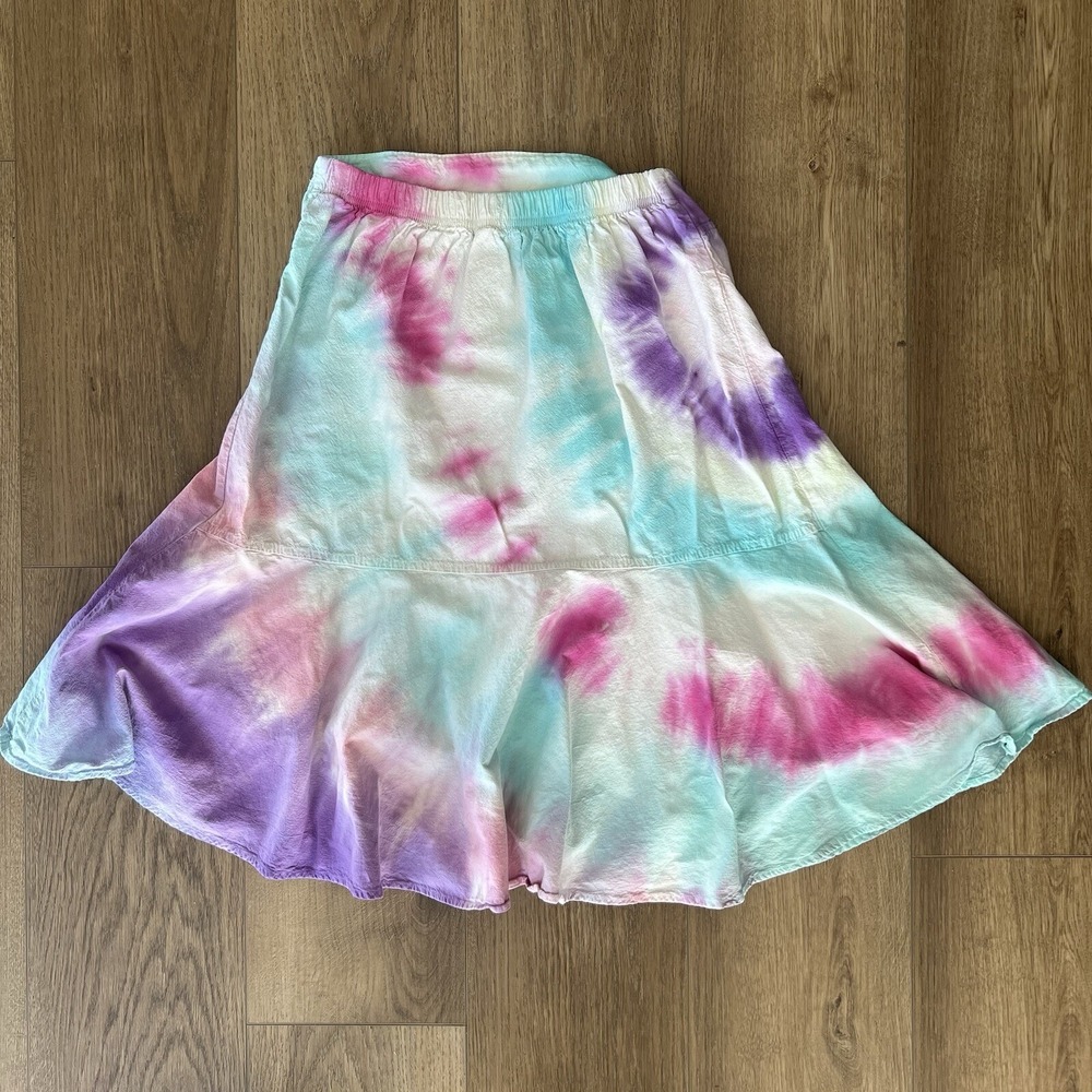 Cotton Natural Women's Tye Dye Skirt‎ A-line Stitching Small - Picture 2 of 3